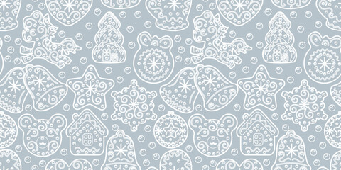 Seamless Christmas gingerbread pattern.Vector illustration.