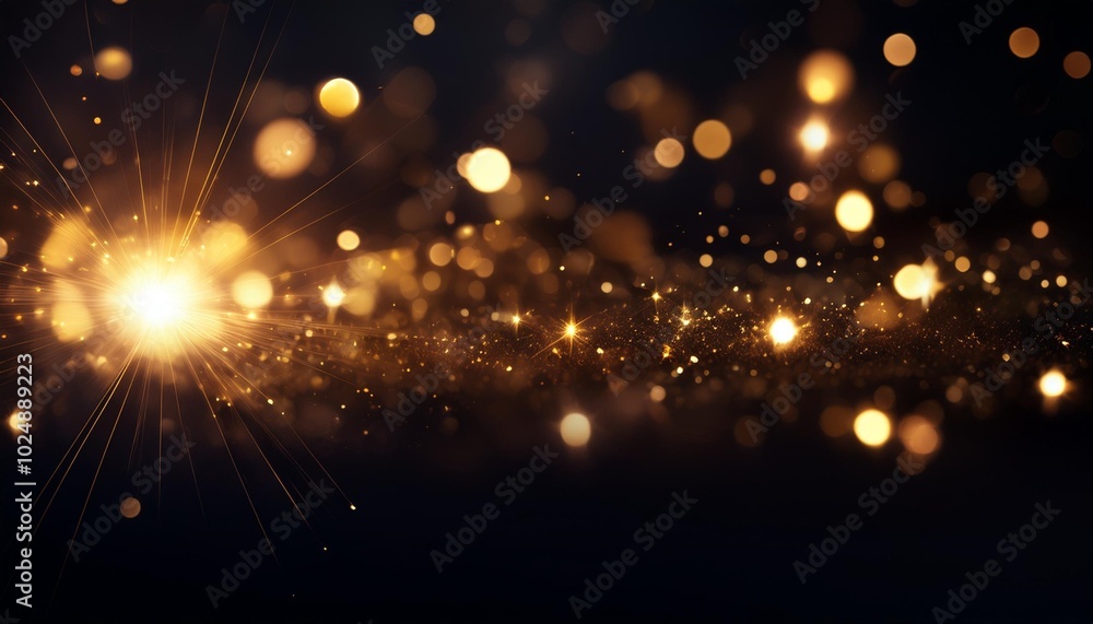 Wall mural luminous particles and flare scratches captured in dynamic motion against a dark background generati