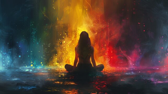 human flying free chakra abstract mind mental health soul healing spiritual imagine dream inspire energy emotion holistic connected universe art watercolor painting illustration color aura rainbow