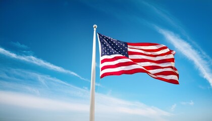 Obraz premium flag of usa blowing on a pole against blue sky