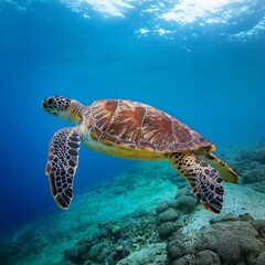 Fototapeta premium green sea turtle swimming undersea