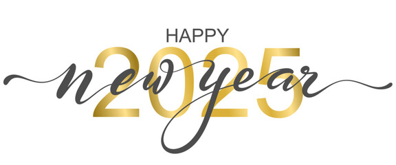 Happy New Year calligraphy Golden hand drawn text vector eps