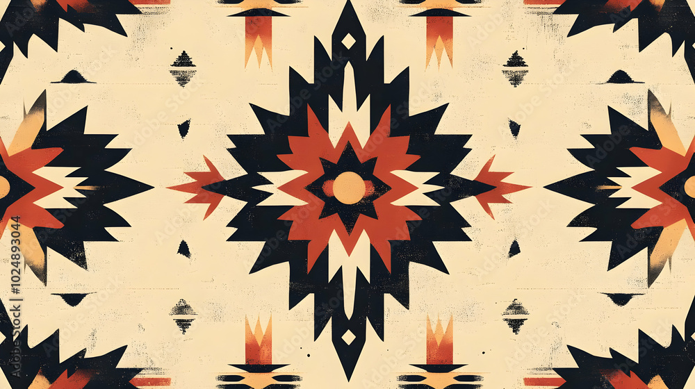 Poster abstract geometric pattern with vibrant colors and shapes.