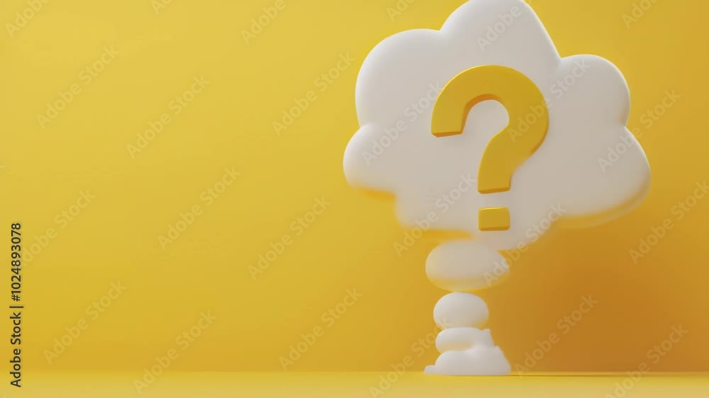 Aufkleber Large question mark is floating inside a thought bubble on a minimalist yellow background, leaving space for text or design