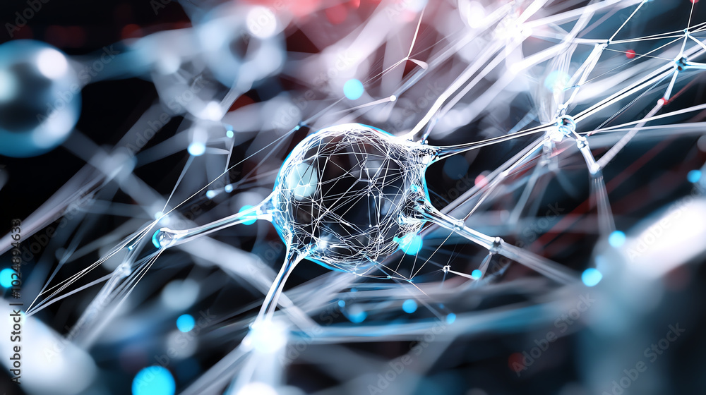 Poster abstract representation of molecular structures with vibrant connections.