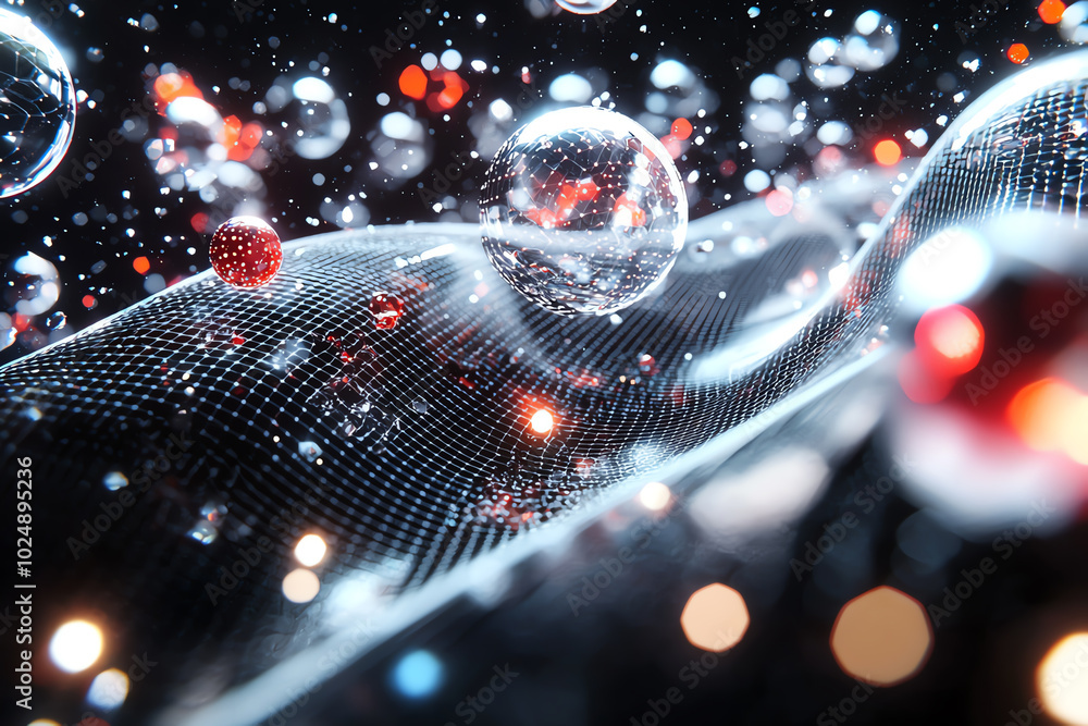 Aufkleber bubbles on a dark background with light reflections, creative image for abstract concepts.
