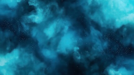 Obraz premium Abstract cosmic background with vibrant blue clouds and scattered stars resembling a galaxy or nebula.
