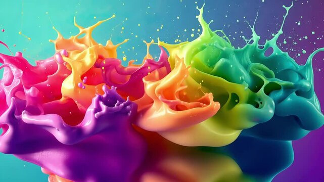 Colorful paint splashes colliding in mid-air, creating a vibrant display

