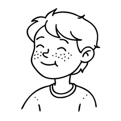 Obraz premium Smiling Freckled Boy Cartoon Line Art Vector Illustration