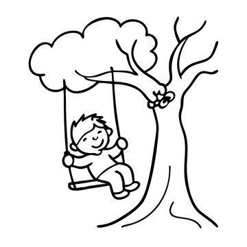 recommend clip art:  Child Swinging on Tree Line Art Vector Joyful Outdoor Play