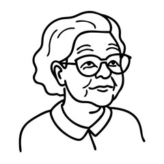 Obraz premium Elderly Woman Portrait Line Art with Glasses and Short Hair Vector