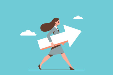 Confident businesswoman walking with arrows