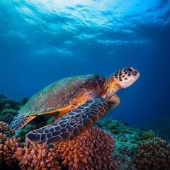 Obraz premium sea turtle on coral reef