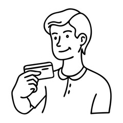  Man Holding Credit Card Line Art Vector for Online Shopping and Finance Concepts
