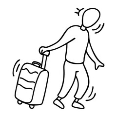 Obraz premium Cartoon Traveler with Suitcase Illustrates Travel Movement and Adventure Vector