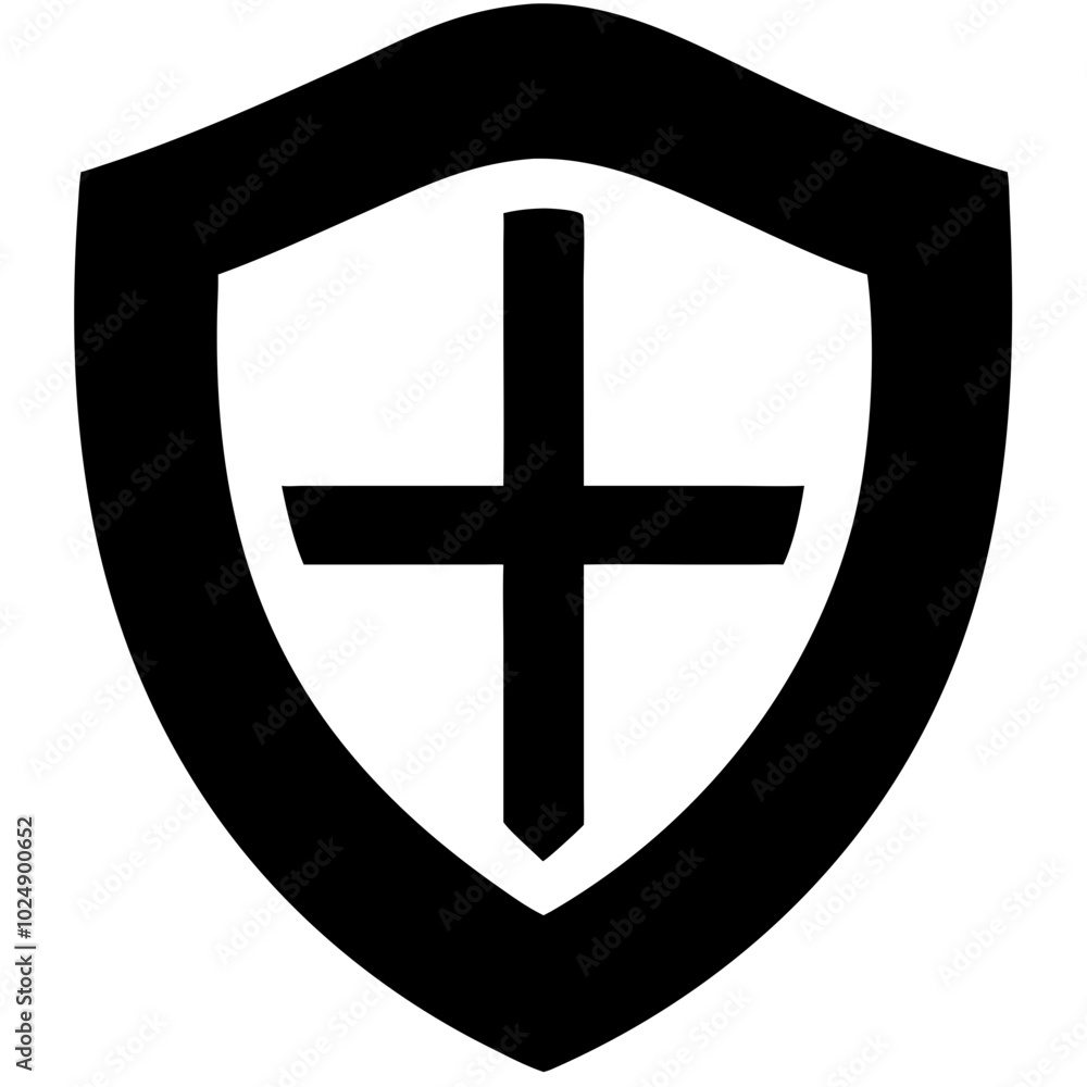 Poster black shield with cross symbol vector for security and protection design