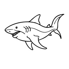 Fototapeta premium Vector Illustration of a Smiling Shark in Black Outline for Marine Life Education