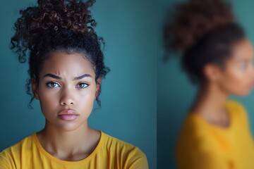 Obraz premium portrait of stylish black woman with afro hair, representing confidence, elegance and fashion