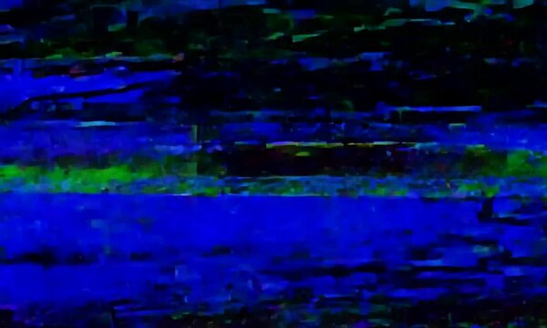 Abstract digital glitch art with bright colors and a pixelated texture.