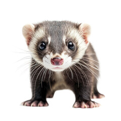 Sleek ferret exploring with a playful and inquisitive demeanor. isolated on transparency background