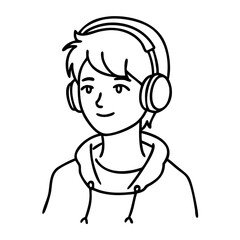 Obraz premium Young Person Wearing Headphones Line Art Vector Ideal for Music Illustrations