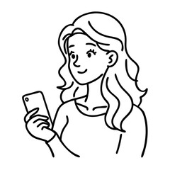  Vector Illustration of Smiling Woman Using Smartphone for Social Media Communication