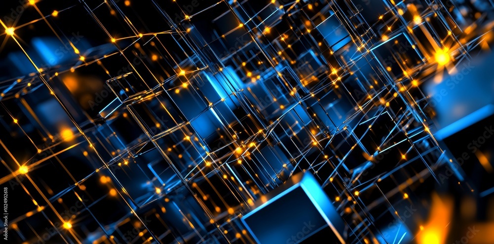 Poster Digital data stream visualization with futuristic elements. Used for describing network capabilities, technological processes, digital storage, education, and science.