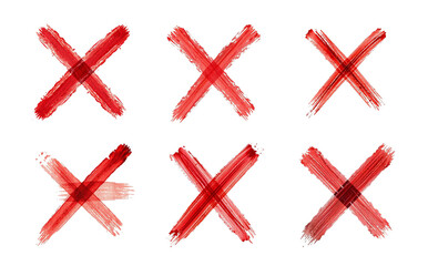 crossed out red brush stroke set, X and checkmark, isolated, stylized paint