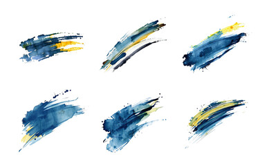dark blue swish brush stroke set, isolated on white, wedge shape, stylized paint