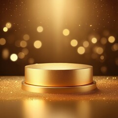 gold podium on glitter background with golden light effect mockup for product presentation luxury gold award pedestal mock up