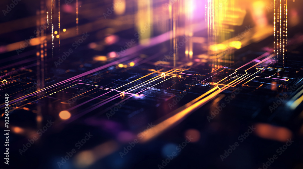 Poster a beauty futuristic abstract background in a high-tech style. shining lines and patterns resembling 