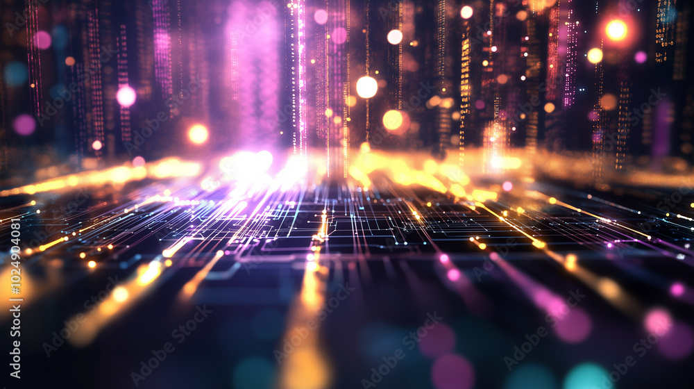 Poster a beauty futuristic abstract background in a high-tech style. shining lines and patterns resembling 