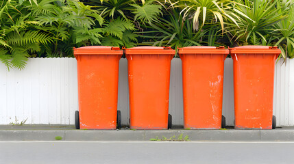 Obraz premium Orange Recycling Bins Placed Side by Side | Promoting Eco-Friendly Waste Management Solutions