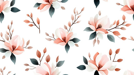 Watercolor magnolia flowers in subtle pinks and greens create serene and elegant pattern. This design is perfect for various decorative applications