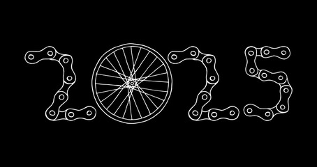 	 Bicycle Happy New Year 2025 black background	
