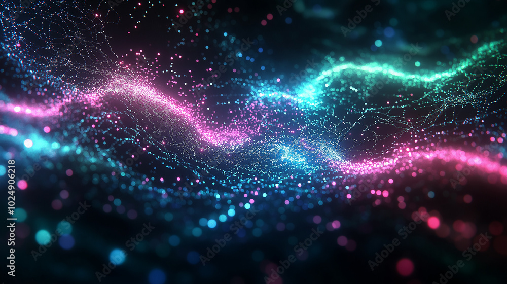 Poster a futuristic abstract background in a high-tech style. shining lines and patterns resembling neural 