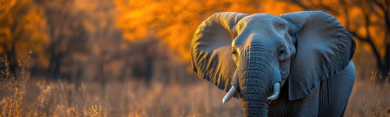 Large elephant walking through a field of tall grass