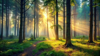 Obraz premium Mysterious forest in the morning sun