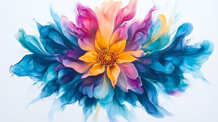 Obraz premium Mandala with abstract shapes and flowing lines, vivid colors of turquoise, magenta, and yellow, radiating from a central point, fluid and organic forms creating a harmonious pattern,
