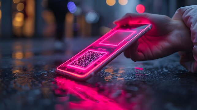 Digital Connection: QR Code Card with Neon Technology Background
