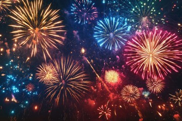 Colorful Fireworks Display Illuminating Night Sky