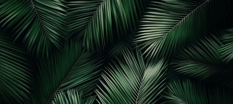 Tropical Jungle Pattern Lush Green Palm Tree Leaves Creating a Vibrant Natural Background