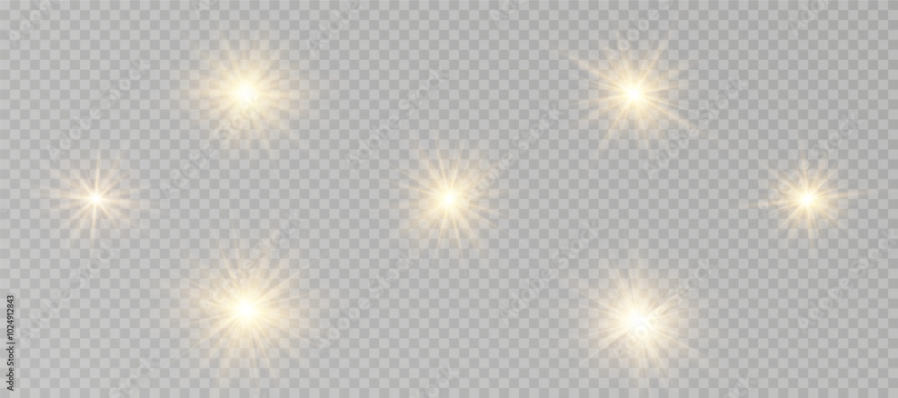 Wall mural yellow glowing light explodes on a transparent background. sparkling magical dust particles. bright 