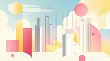 Fototapeta premium Abstract Minimalist Cityscape with Pastel Colors and Sunrise, Ai Generation