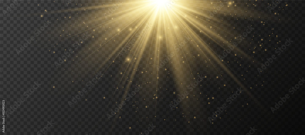 Wall mural yellow glowing light explodes on a transparent background. sparkling magical dust particles. bright 