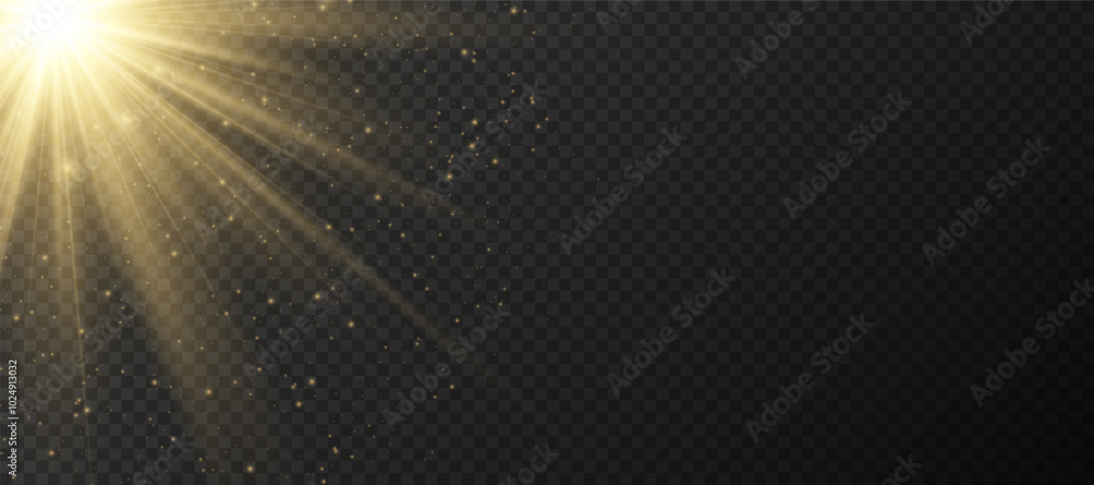 Wall mural yellow glowing light explodes on a transparent background. sparkling magical dust particles. bright 