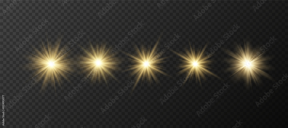 Wall mural yellow glowing light explodes on a transparent background. sparkling magical dust particles. bright 