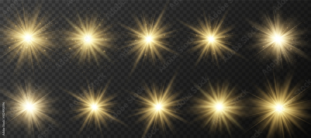 Wall mural yellow glowing light explodes on a transparent background. sparkling magical dust particles. bright 