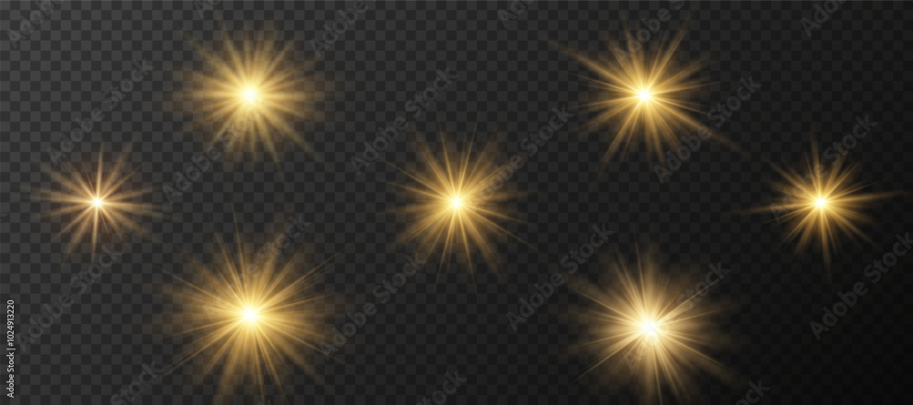 Wall mural yellow glowing light explodes on a transparent background. sparkling magical dust particles. bright 