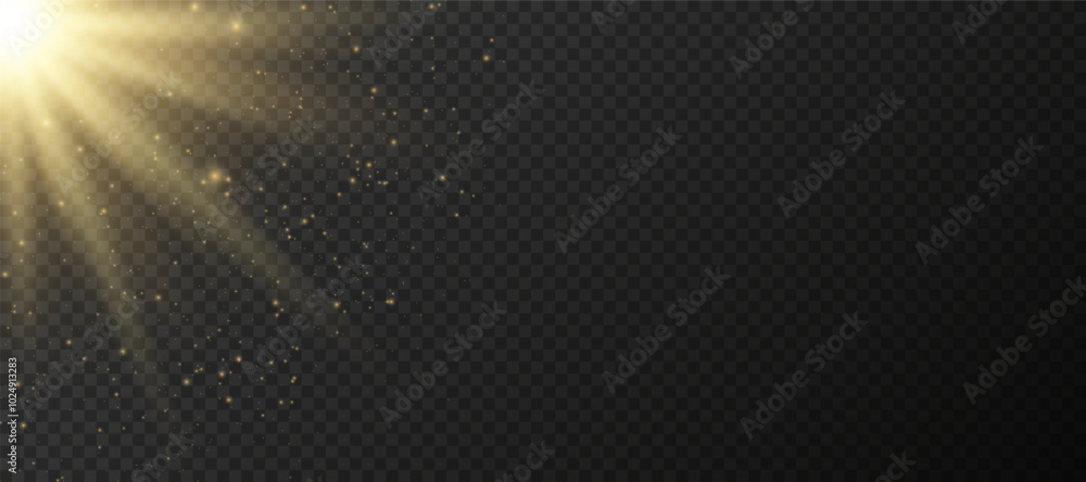 Wall mural yellow glowing light explodes on a transparent background. sparkling magical dust particles. bright 